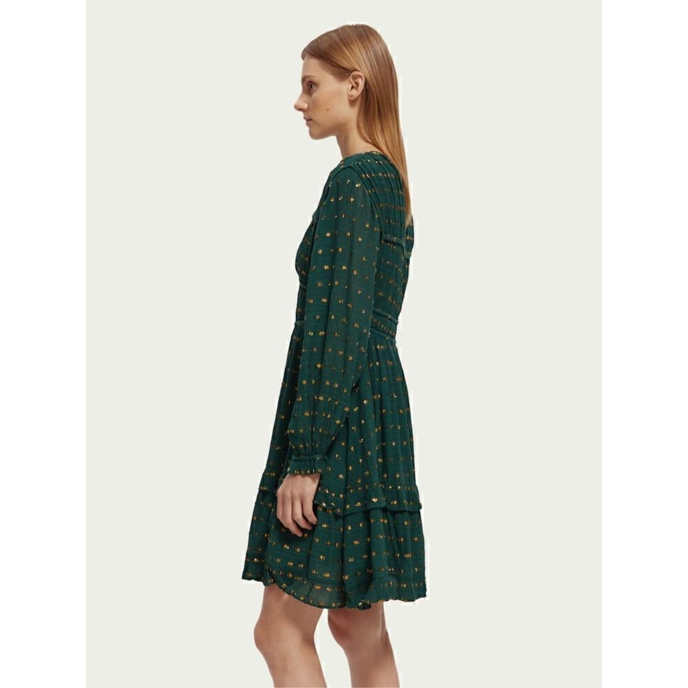 Scotch & Soda Long Sleeved Lurex Jacquard Ruffle Green Dress size M NWT$248 - Picture 4 of 9